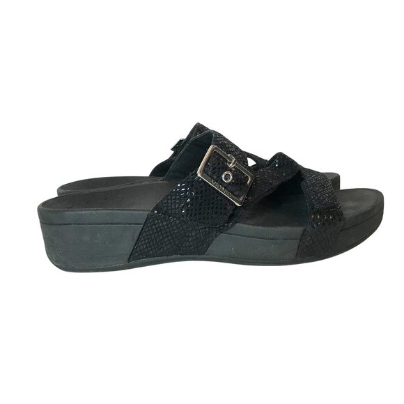 Vionic Womens Black Slide Sandals Size 10 Snake Print Adjustable Straps - Picture 5 of 8